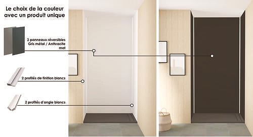 ONDEE - Pack montage 3 Panneaux muraux  en niche -  Gris & Anthracite 120 cm - profilés blanc - large