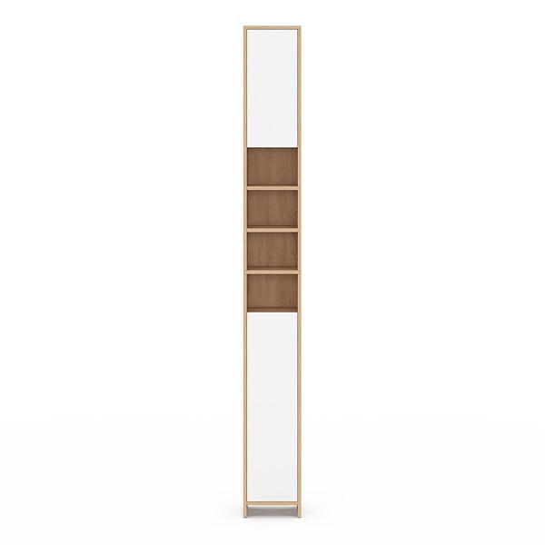 ID MARKET - Meuble colonne salle de bain TOMI 2 portes 4 niches façon hêtre et blanc - large