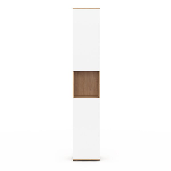 ID MARKET - Meuble colonne salle de bain suspendu TOMI 2 portes 1 niche façon hêtre et blanc - large