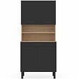 ID MARKET - Buffet de cuisine 80 CM CINA 4 portes + tiroir façon hêtre et noir - vignette