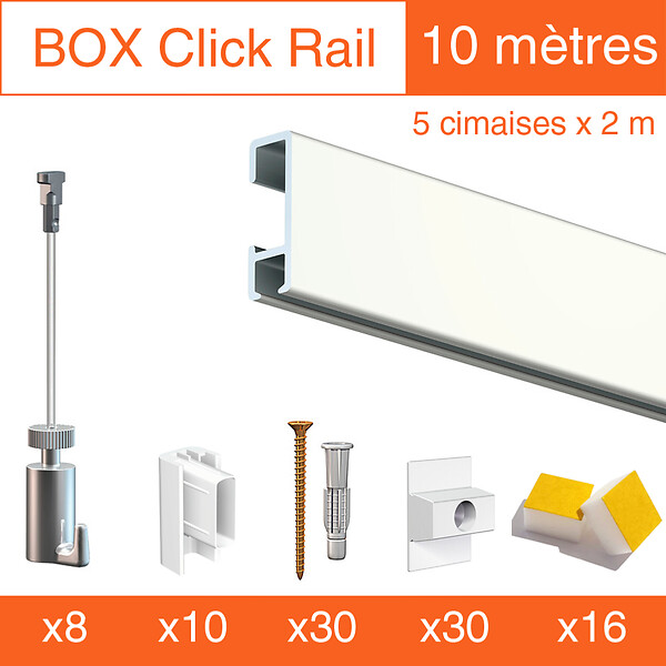 ARTITEQ - Cimaise Box Artiteq Click PREMIUM - Kit accrochage tableau 10 mètres , Blanc laqué - large