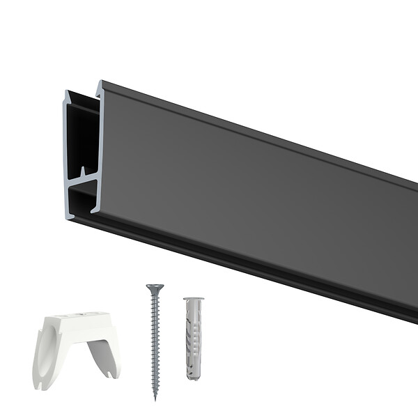ARTITEQ - Cimaises XPO Rail 200cm + clips + vis et chevilles multimatériaux - Cimaise Tableau Artiteq Noir - large