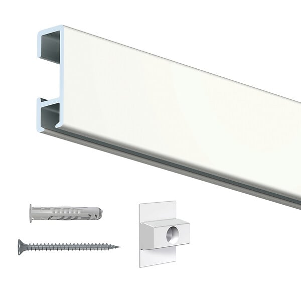 ARTITEQ - Cimaise Click Rail 200cm + clips, vis et chevilles Multimatériaux - Cimaise Tableau Artiteq Blanc laqué - large