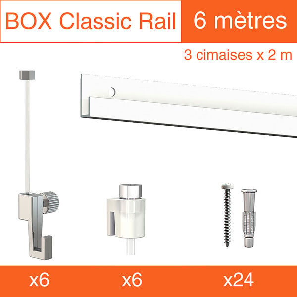 ARTITEQ - Cimaise Box Artiteq Classic ÉCO + fils perlon - Kit accrochage tableau 10 mètres , Blanc laqué - large