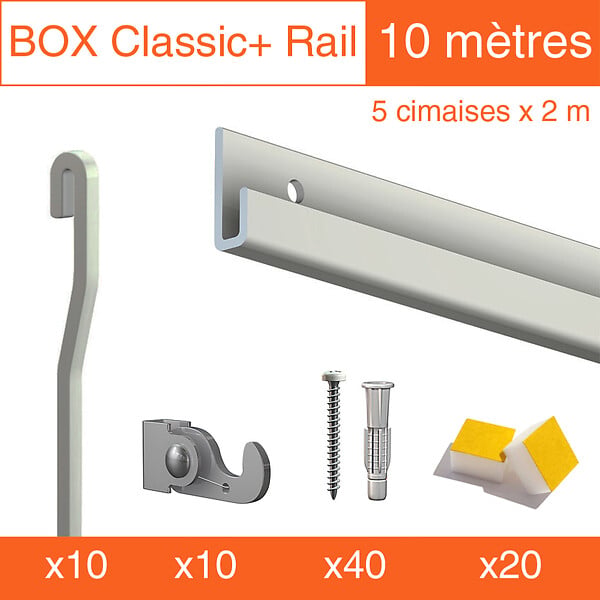 ARTITEQ - Cimaise Box Artiteq Classic+ PREMIUM - 80kg - Kit accrochage tableau 4 mètres , Gris - large