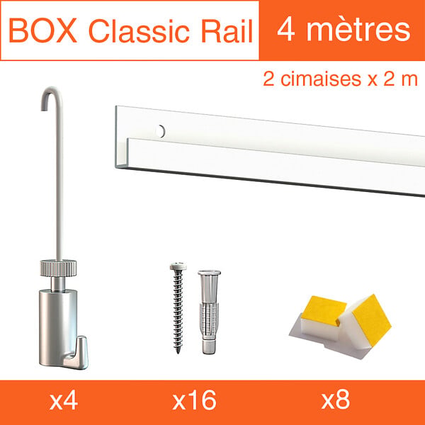 ARTITEQ - Cimaise Box Artiteq Classic PREMIUM + tiges - Kit accrochage tableau 10 mètres - large