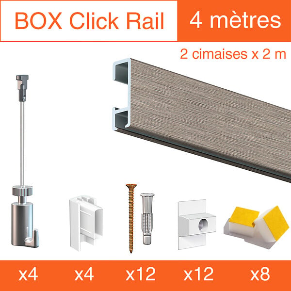 ARTITEQ - Cimaise Box Artiteq Click PREMIUM - Kit accrochage tableau 4 mètres , Blanc laqué - large