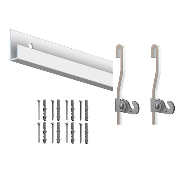 ARTITEQ - Cimaise Box PREMIUM Classic Rail + Tige 4 mm - 200 cm - Kit tout en un Blanc laqué - large