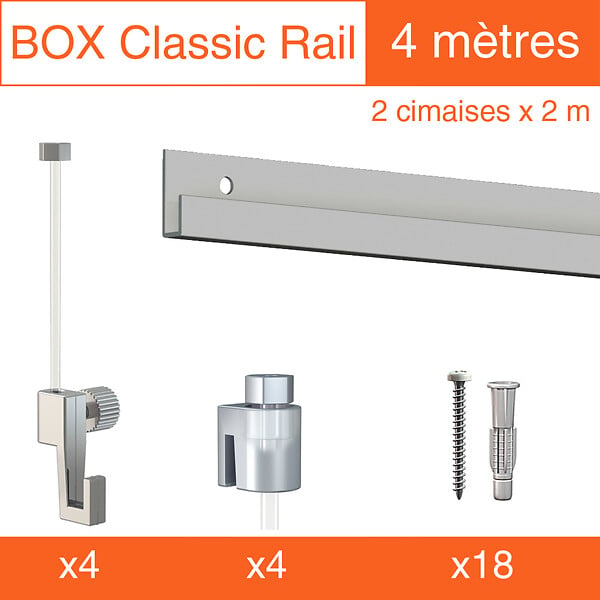 ARTITEQ - Cimaise Box Artiteq Classic ÉCO + fils perlon - Kit accrochage tableau 10 mètres , Gris - large