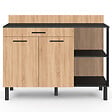 ID MARKET - Buffet bas de cuisine 120 cm CINA plan de travail H.83 cm 2 portes + tiroir noir et façon hêtre - vignette