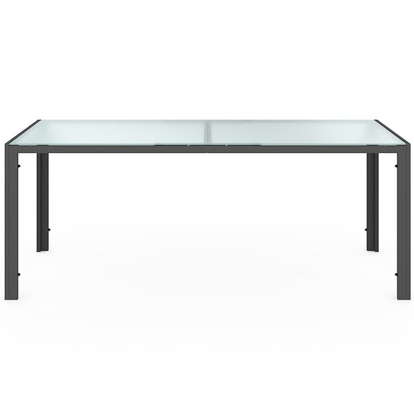 ID MARKET - Salon de jardin MADRID table 190 CM et 8 chaises empilables gris anthracite plateau transparent - large