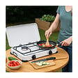 INTEC - Réchaud à gaz 2 feux 3200W Brûleurs fonte amovibles Couvercle Plaque de cuisson Gaz Butane ou Propane GOLD - vignette