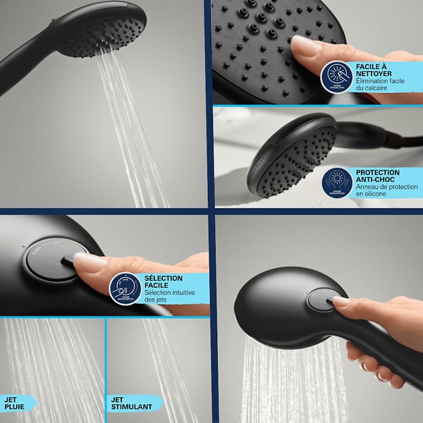GROHE - Douchette 2 jets Vitalio Start 110 noir mat + Flexible 1750 mm - large