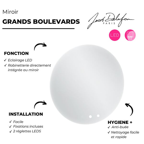 JACOB DELAFON - Miroir LED rond Grands Boulevards 2 trous - large