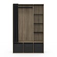 ID MARKET - Dressing penderie DIANE 105 x 45 x 167 cm hêtre avec étagères + boites de rangement + rideau noir - vignette