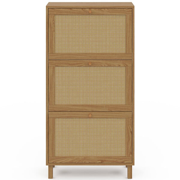 ID MARKET - Meuble à chaussures 18 paires HANAE 3 portes effet naturel cannage - large