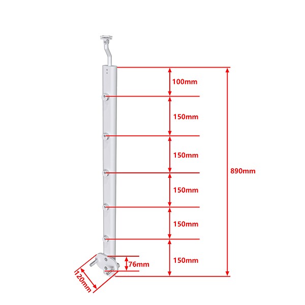 AICA SANITAIRE - Poteau de garde-corps - Pour intérieur et extérieur - Aluminium argenté - Fixation latérale - large