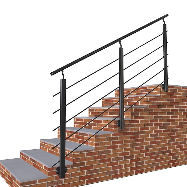 AICA SANITAIRE - Garde-corps - Aluminium Noir - 200cm - Avec 5 traverses et 1 main courante - Pour intérieur et extérieur - Fixation latérale - large