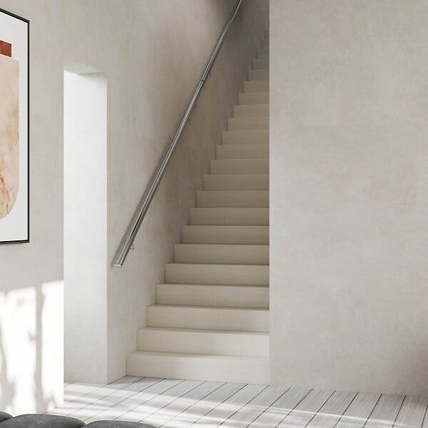 AICA SANITAIRE - Main courante - En acier inoxydable 304 - 150cm - Rampe escalier mural avec embouts - Pour intérieur et extérieur - Avec supports muraux - large