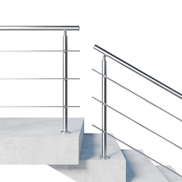 AICA SANITAIRE - Garde-corps 200cm avec main courante, en acier inoxydable 201, pour intérieur et extérieur, garde-corps avec 3 traverses - large