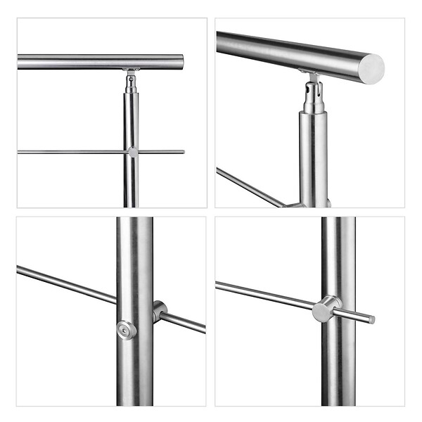 AICA SANITAIRE - Garde-corps 150cm avec main courante, en acier inoxydable 201, pour intérieur et extérieur, garde-corps avec 5 traverses - large