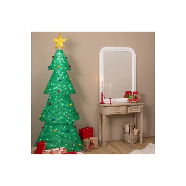 FEERIC LIGHTS & CHRISTMAS - Sapin lumineux 200 LED Blanc froid avec déco  H 190 cm - large