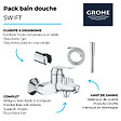 GROHE - Pack mitigeur mécanique Swift + Douchette 1 jet Get Stick + Flexible1750 mm et support - vignette
