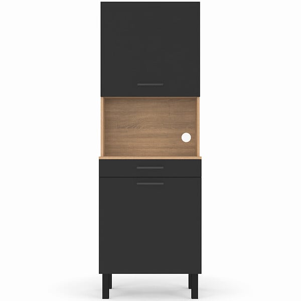 ID MARKET - Buffet de cuisine 60 CM CINA 2 portes + tiroir façon hêtre et noir - large