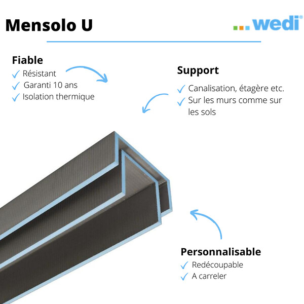 WEDI - Coffre d'habillage Mensolo U 260 x 20 x 20 cm + Colle 320 - large