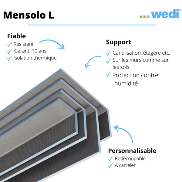WEDI - Coffre d'habillage Mensolo L 250 x 15 x 15 cm + colle 320 - large