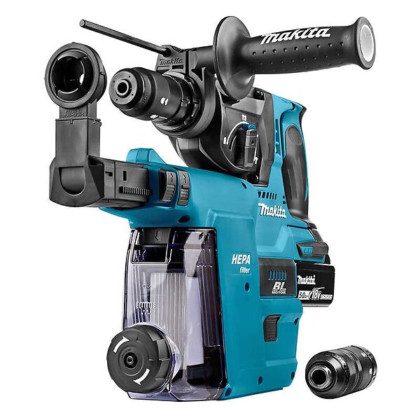 MAKITA - Perforateur SDS+ Brushless 2x5Ah 18V LXT ® MAKITA DHR183RTWJ + système d'aspiration + MAKPAC - large