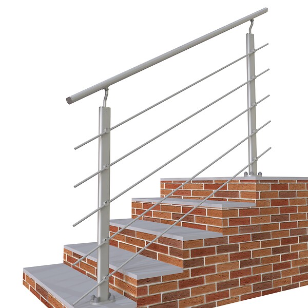 AICA SANITAIRE - Garde-corps - Intérieur et extérieur - Aluminium argenté - Avec 5 traverses et 1 main courante - 150cm - Rampe d'escalier pose à plat - large