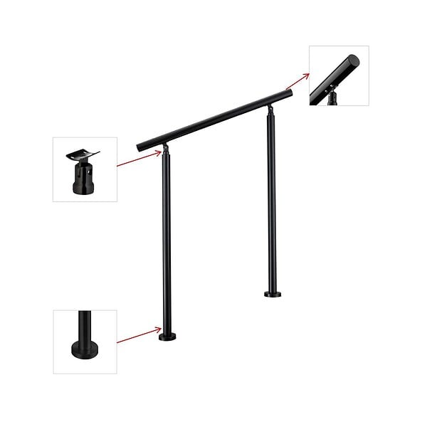 AICA SANITAIRE - Garde-corps 150cm noir, 1 main courante, sans traverses, inox 201, intérieur et extérieur, design moderne - kit complet - large