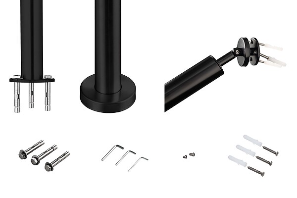 AICA SANITAIRE - Garde-corps 100cm noir, 1 main courante et 1 poteau, inox 201, réglable 0-145°, pour entrée de jardin ou de maison - kit complet - large