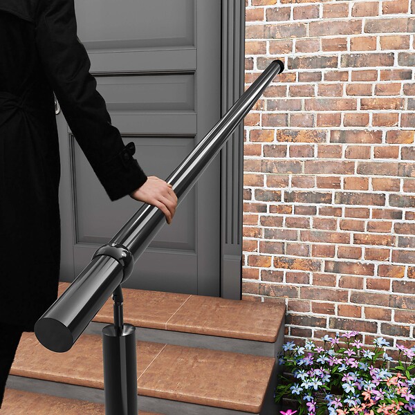 AICA SANITAIRE - Garde-corps 100cm noir, 1 main courante et 1 poteau, inox 201, réglable 0-145°, pour entrée de jardin ou de maison - kit complet - large