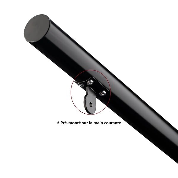 AICA SANITAIRE - Garde-corps 120cm noir, 1 main courante, sans traverses, inox 201, intérieur et extérieur, design moderne - kit complet - large