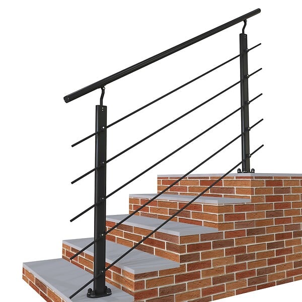 AICA SANITAIRE - Garde-corps - Aluminium Noir - 150cm - Avec 5 traverses et 1 main courante - Intérieur et extérieur - Rampe d'escalier pose à plat - large