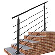 AICA SANITAIRE - Garde-corps - Aluminium Noir - 150cm - Avec 5 traverses et 1 main courante - Intérieur et extérieur - Rampe d'escalier pose à plat - vignette