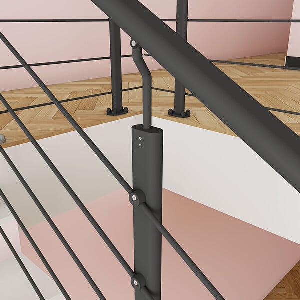 AICA SANITAIRE - Garde-corps - Aluminium Noir - 150cm - Avec 5 traverses et 1 main courante - Intérieur et extérieur - Rampe d'escalier pose à plat - large