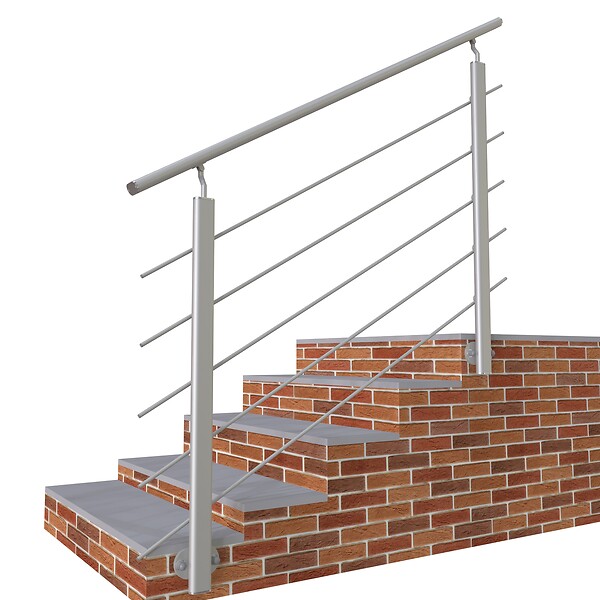 AICA SANITAIRE - Garde-corps - Intérieur et extérieur - Aluminium argenté - Avec 5 traverses et 1 main courante - 150cm - Rampe d'escalier pose latérale - large