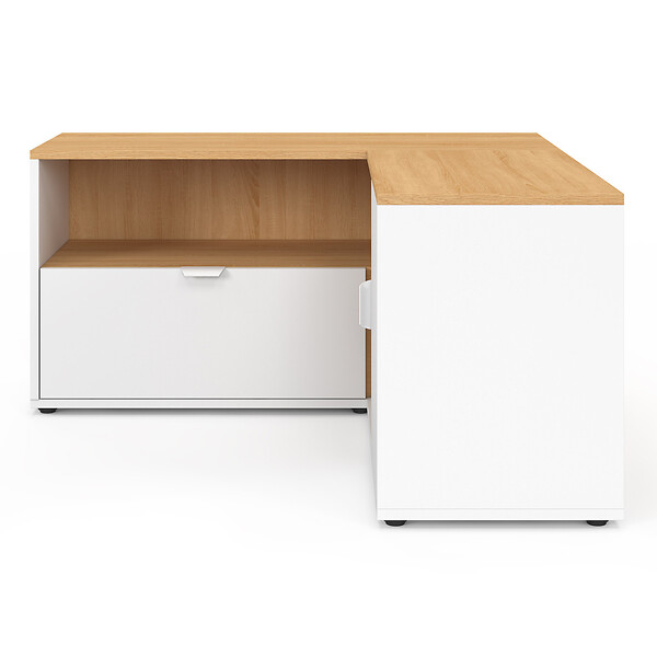ID MARKET - Meuble TV 90 x 90 cm d'angle BALTAZAR façon hêtre et blanc - large