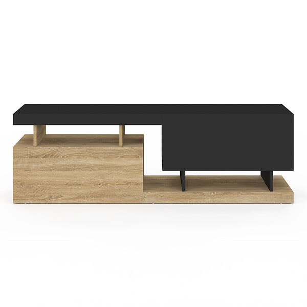 ID MARKET - Meuble TV 140 cm ANGULO 2 portes effet bois et noir - large