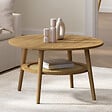 ID MARKET - Table basse ronde HANAE 70 cm bois façon hêtre et plateau effet naturel cannage - vignette