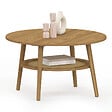 ID MARKET - Table basse ronde HANAE 70 cm bois façon hêtre et plateau effet naturel cannage - vignette
