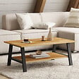 ID MARKET - Table basse rectangulaire MADELEINE 100 cm double plateau bois et noir - vignette