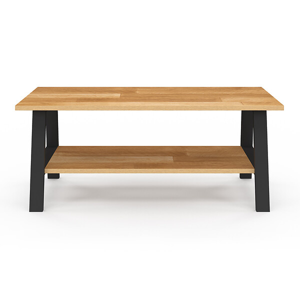 ID MARKET - Table basse rectangulaire MADELEINE 100 cm double plateau bois et noir - large