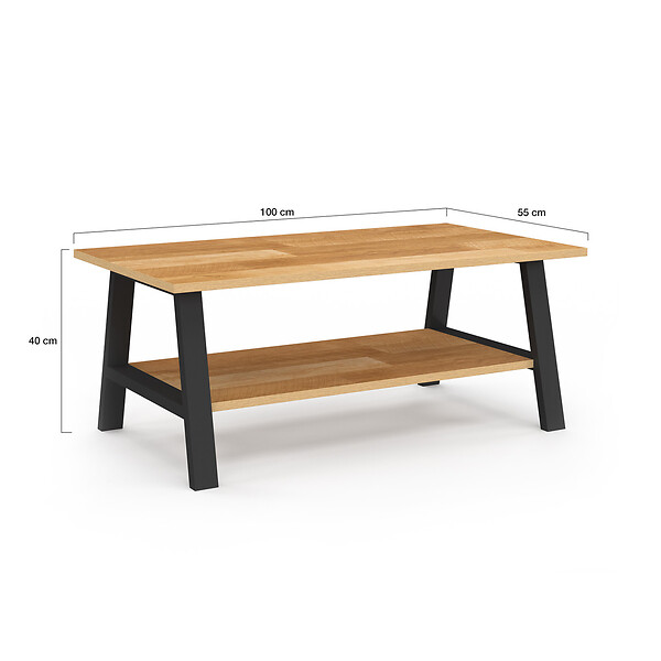 ID MARKET - Table basse rectangulaire MADELEINE 100 cm double plateau bois et noir - large