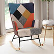 ID MARKET - Fauteuil scandinave IVAR en tissu à bascule patchwork multicouleurs - vignette