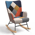ID MARKET - Fauteuil scandinave IVAR en tissu à bascule patchwork multicouleurs - vignette