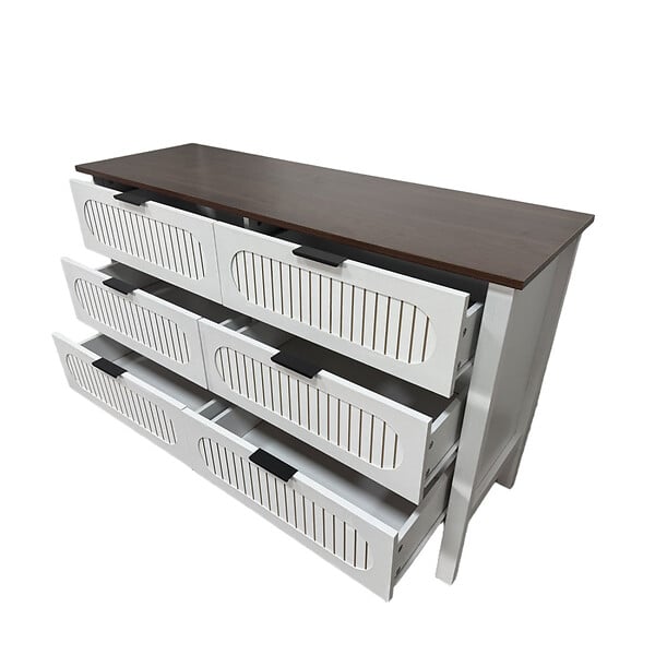 CONCEPT USINE - Commode 6 tiroirs blanc rainuré et bois 120cm BRIX - large